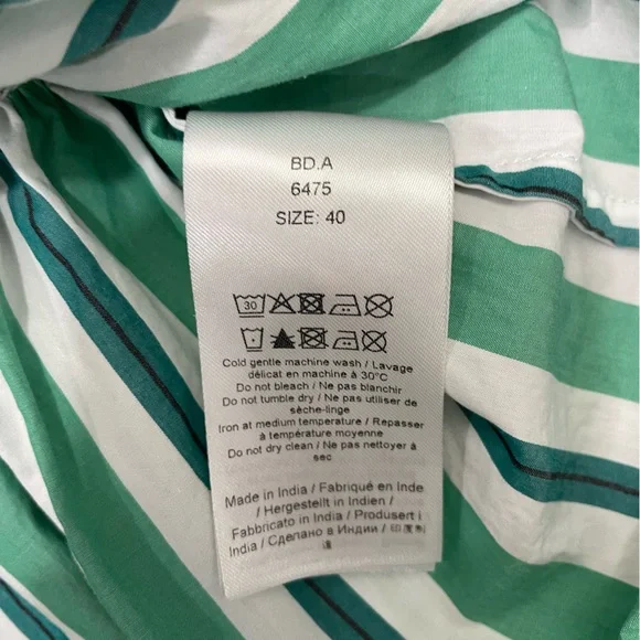 GANNI Creme de Menthe Stripe Cotton‎ V-Neck Fitted Blouse Sz UK 40/L - Picture 8 of 9